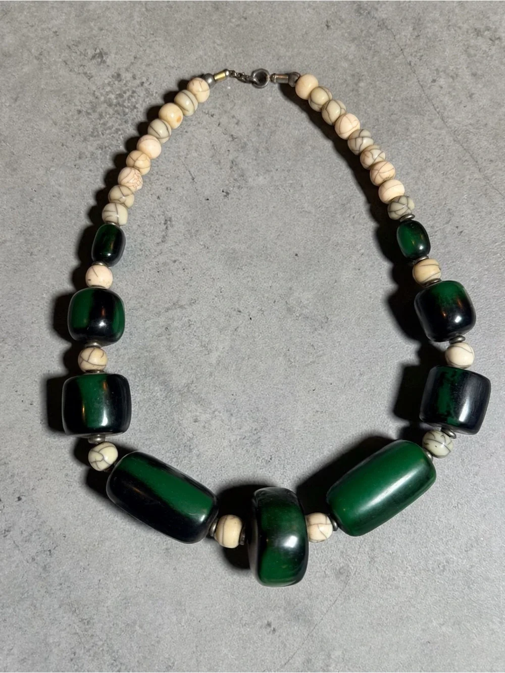Green and Cream Beaded Statement Necklace - Picture 5 of 5